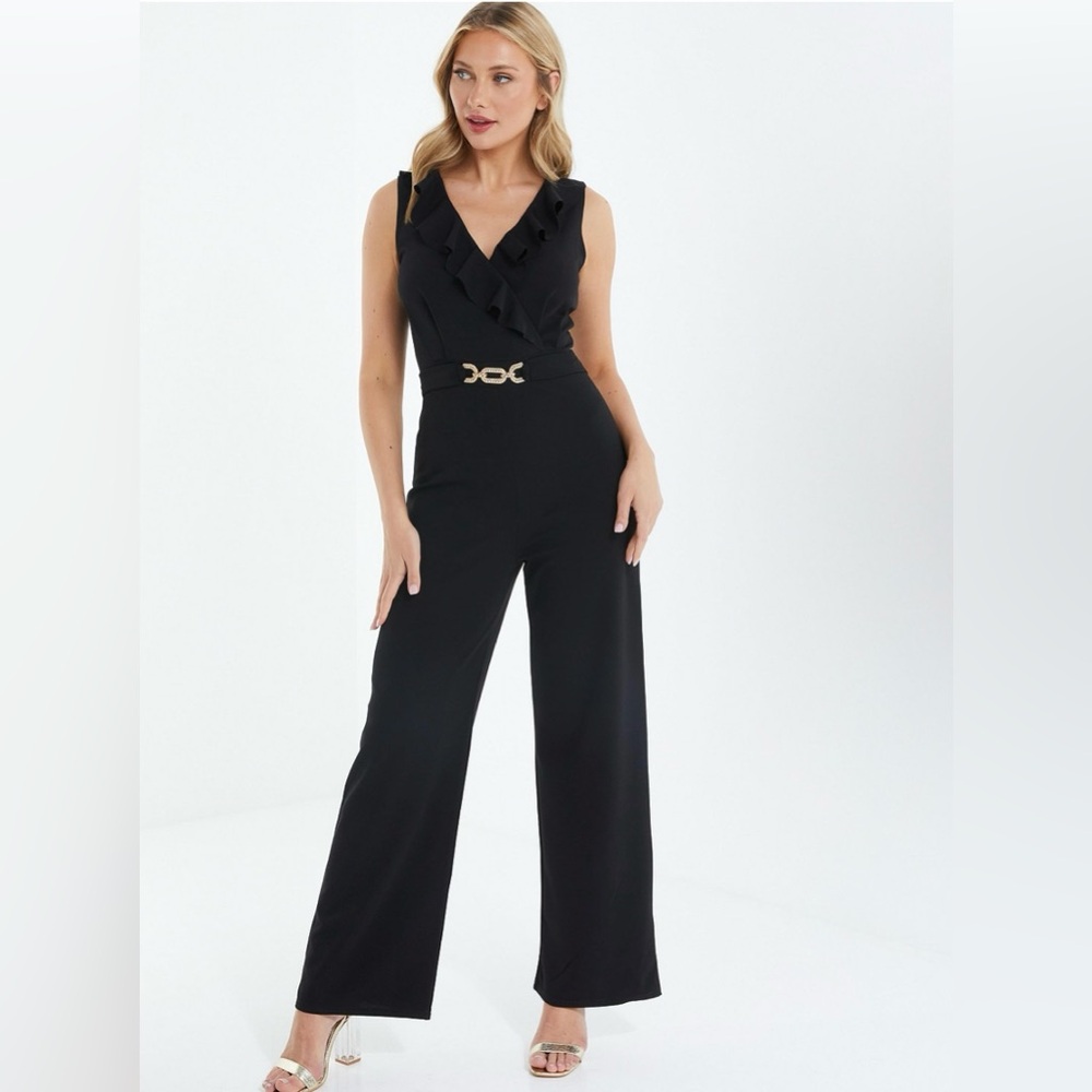 NWOT  ‎ Quiz Women's Buckle Frill Detail Palazzo Jumpsuit
